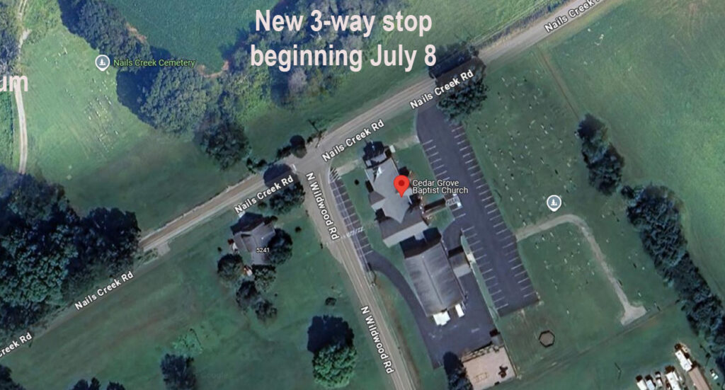 3 way stop nails creek at n. wildwood